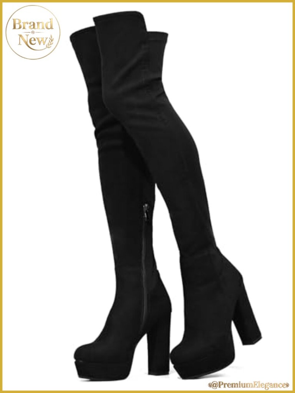 Women Platform Thigh High Boots Faux Suede Block Heel Over the Knee